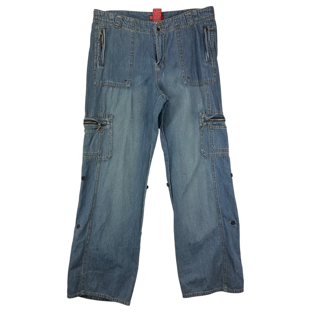 Faded Glory Cargo Pants Womens 16 Blue Straight Leg Utility Y2K Denim Cotton